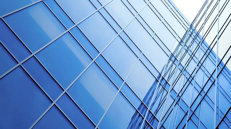 High-rise building facade vanishing perspective