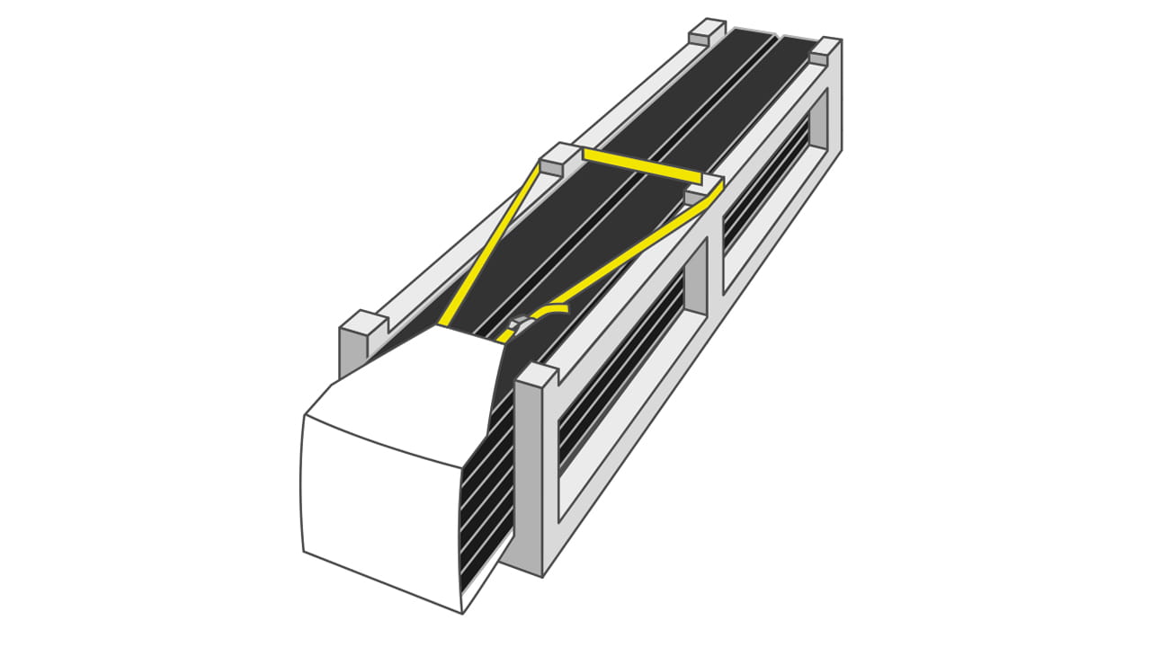 Destekler halinde yüklenmiş insulbar ısı yalıtım profilleri, bir emniyet tentesi ile ek olarak hasara karşı korunmuştur.