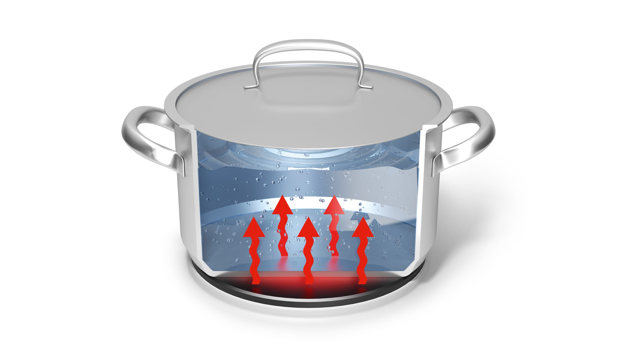 Example of the thermal conduction principle in the thermal separation of metal systems: a saucepan with hot water.