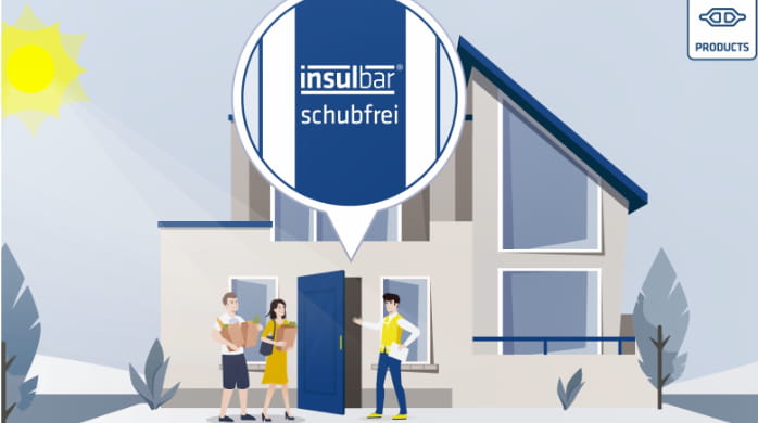 Illustration: Ein Paar freut sich über die neue Tür, die schubfreie Wärmedämmstege von insulbar enthält.