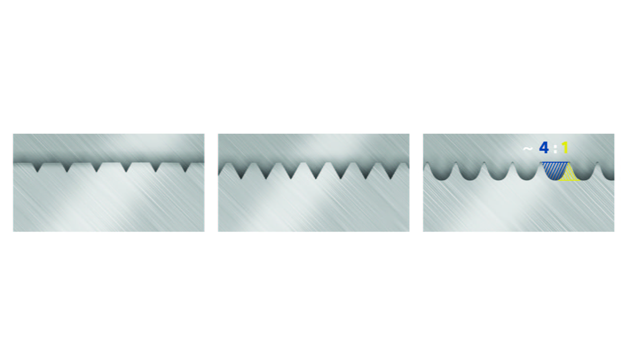Aufnahme von drei unterschiedliche stark gerändelten Aluminiumkammern