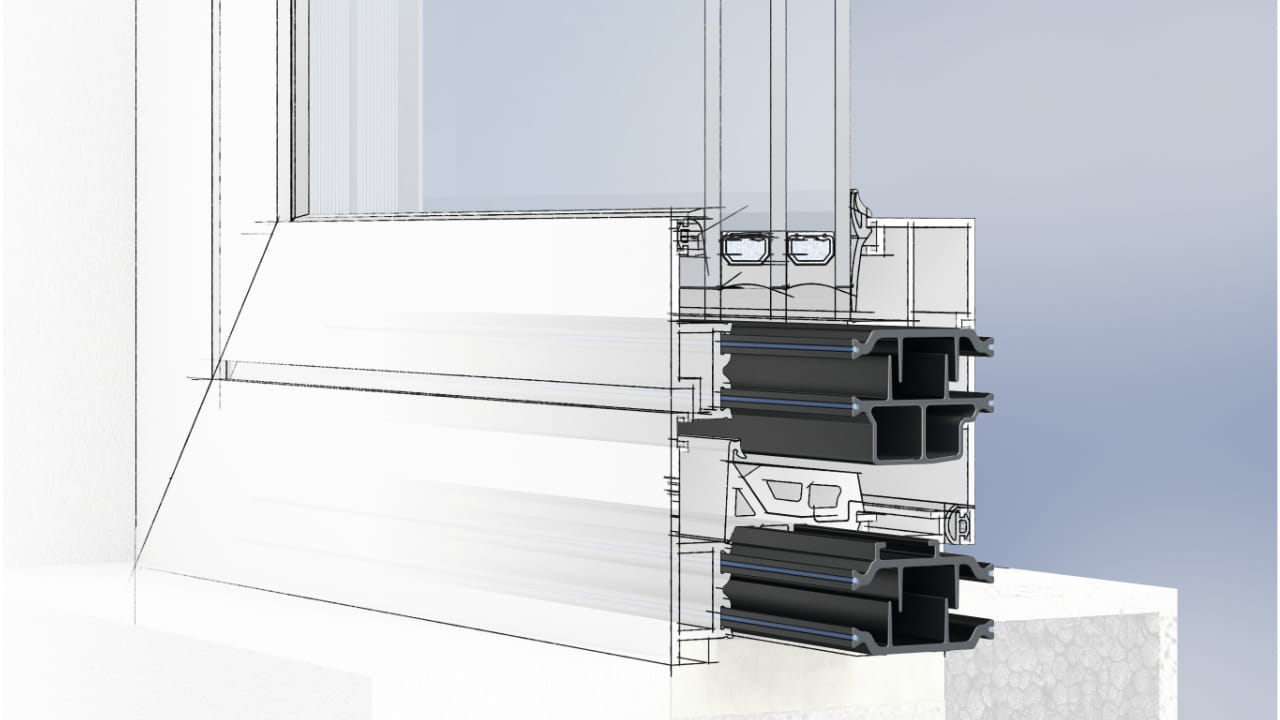 Sezione di un sistema scorrevole per finestre con barre di poliammide insulbar